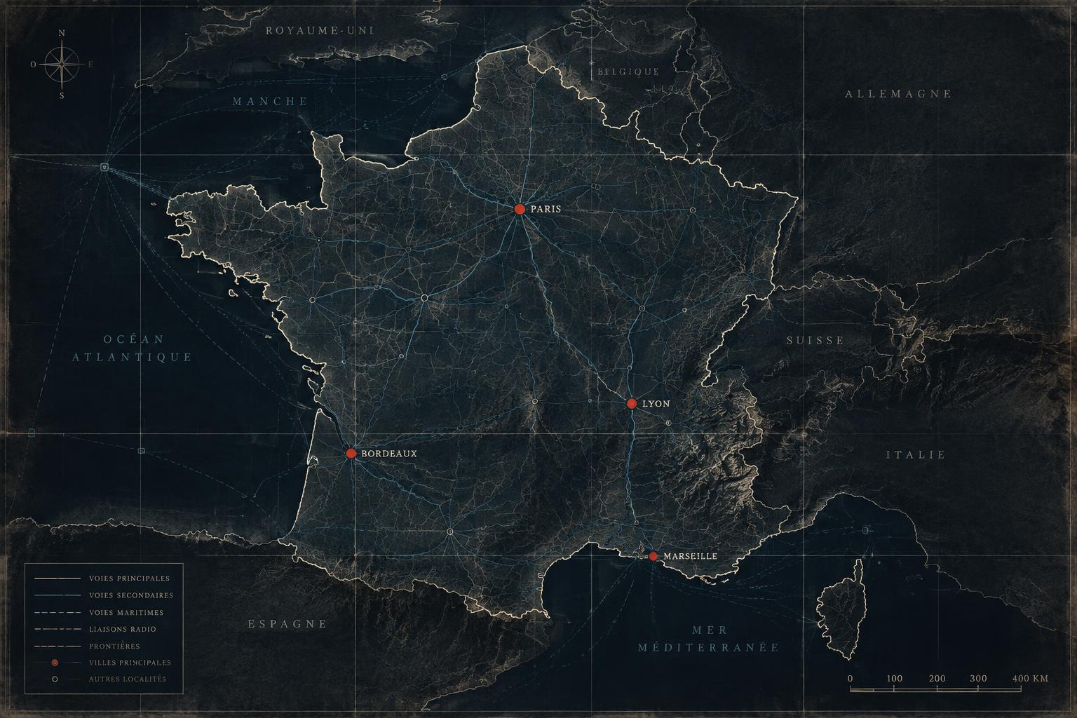 Map of metropolitan France under German military occupation